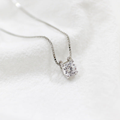CRLi Four Claw Round CZ 925 Sterling Silver Necklace