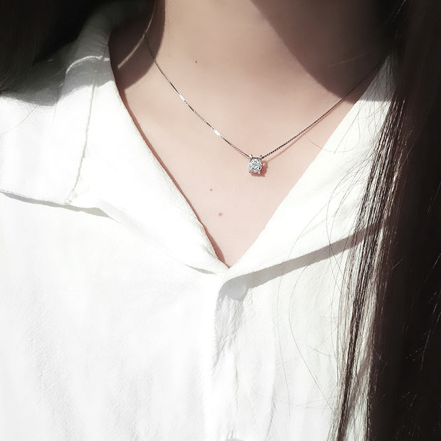 CRLi Four Claw Round CZ 925 Sterling Silver Necklace