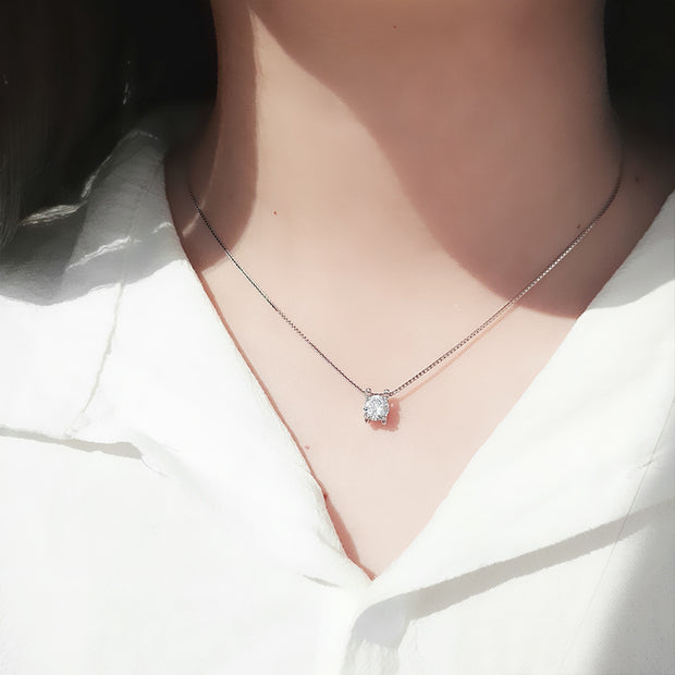CRLi Four Claw Round CZ 925 Sterling Silver Necklace