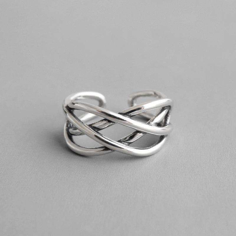 CRLi Carl Imro Vintage Lines Cross Twisted 925 Sterling Silver Adjustable Ring