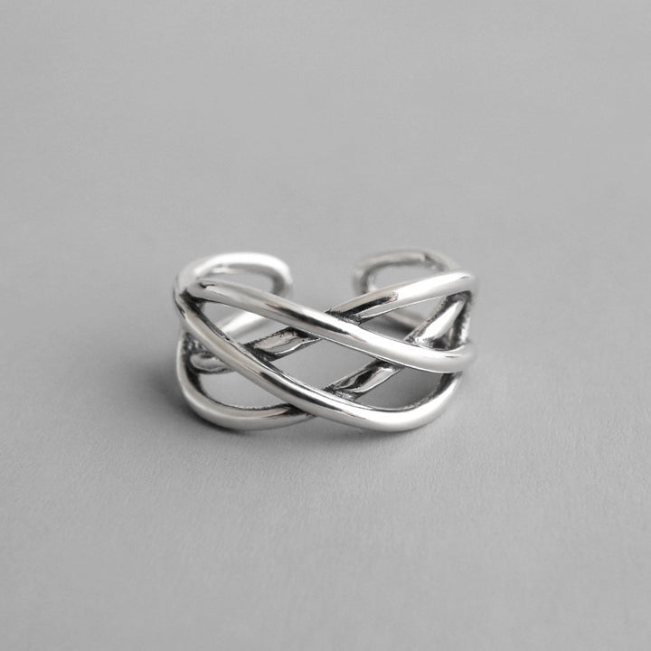 CRLi Carl Imro Vintage Lines Cross Twisted 925 Sterling Silver Adjustable Ring
