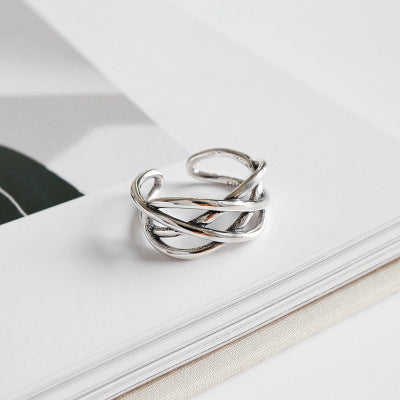 CRLi Carl Imro Vintage Lines Cross Twisted 925 Sterling Silver Adjustable Ring