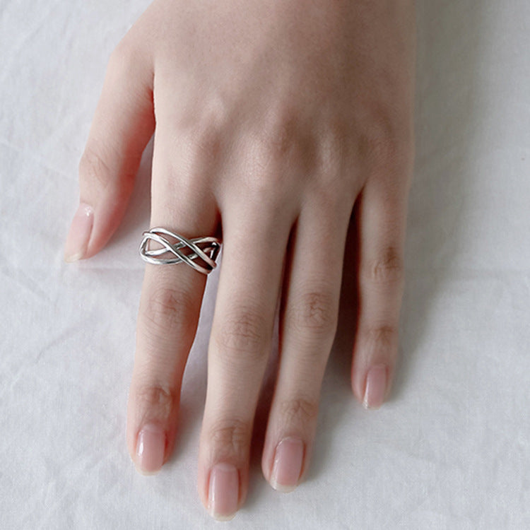 CRLi Carl Imro Vintage Lines Cross Twisted 925 Sterling Silver Adjustable Ring