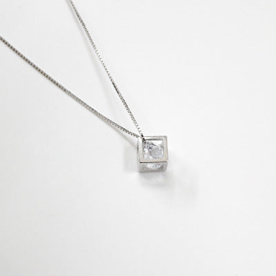 CRLi Carl Imro Gift Geometry CZ  Magic Cube Hollow 925 Sterling Silver Necklace