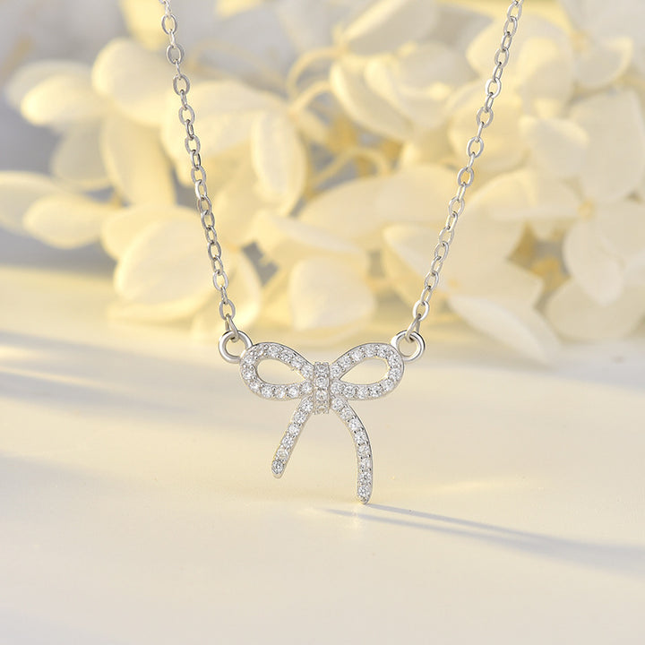 CRLi Carl Imro Hollow CZ Bow-Knot Sweet 925 Sterling Silver Necklace