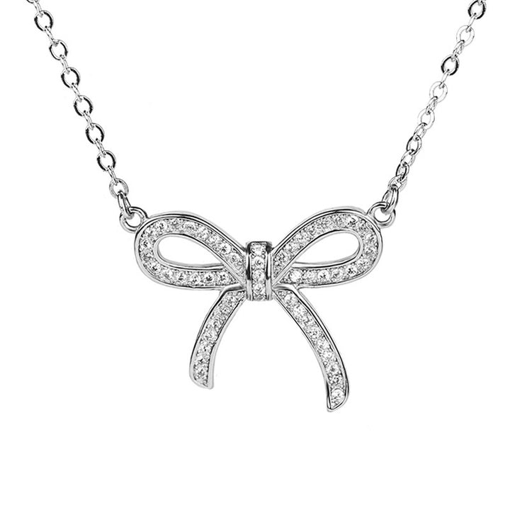 CRLi Carl Imro Hollow CZ Bow-Knot Sweet 925 Sterling Silver Necklace