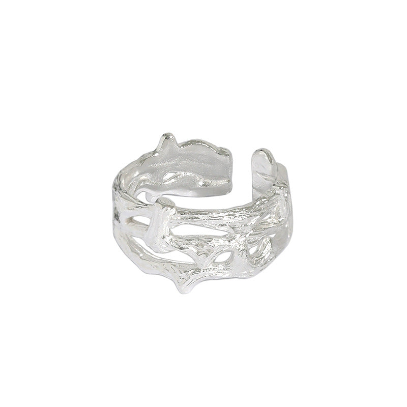 CRLi Carl Imro Fashion Wide Hollow Branch 925 Sterling Silver Adjustable Ring