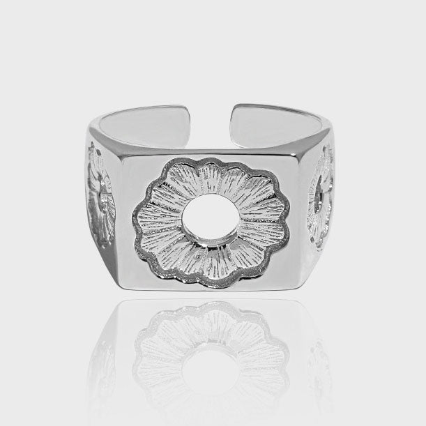 CRLi Carl Imro Elegant Hollow Daisy Flower Geometry 925 Sterling Silver Adjustable Ring