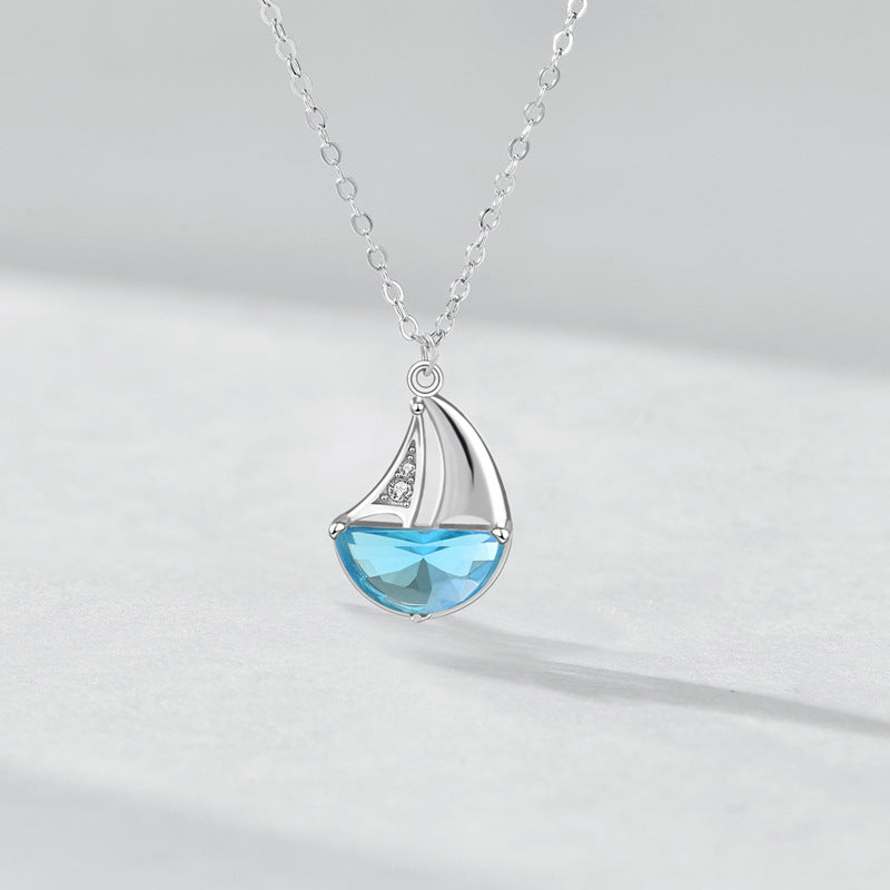 Carl Imro Casual Blue CZ Sailboat 925 Sterling Silver Necklace