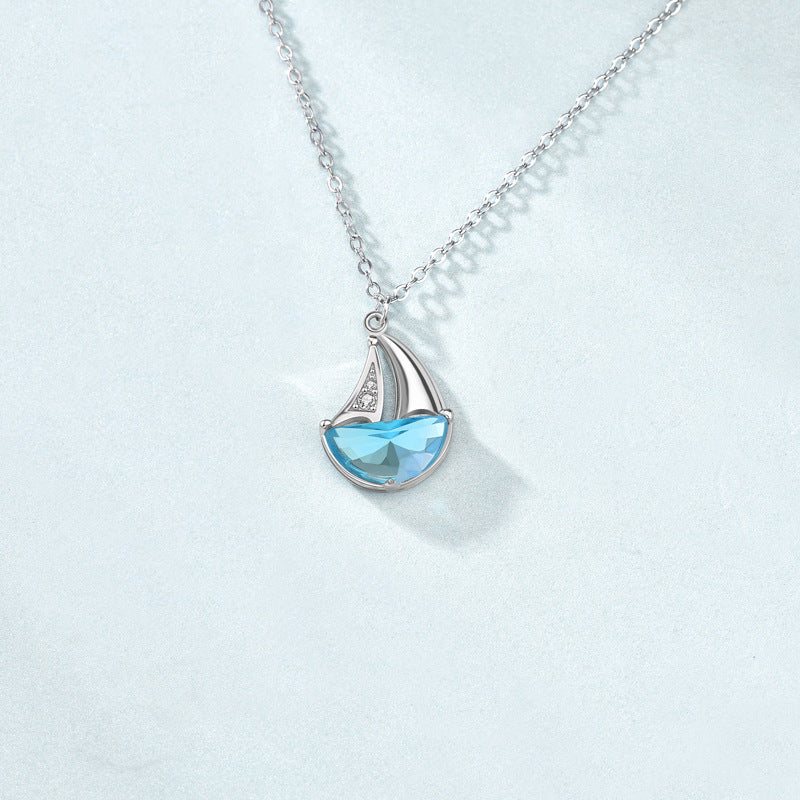 Carl Imro Casual Blue CZ Sailboat 925 Sterling Silver Necklace