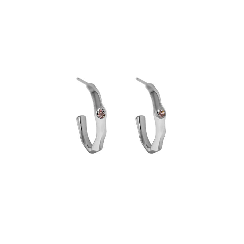 CRLi Carl Imro  Irregular CZ Circle Simple 925 Sterling Silver Hoop Earrings