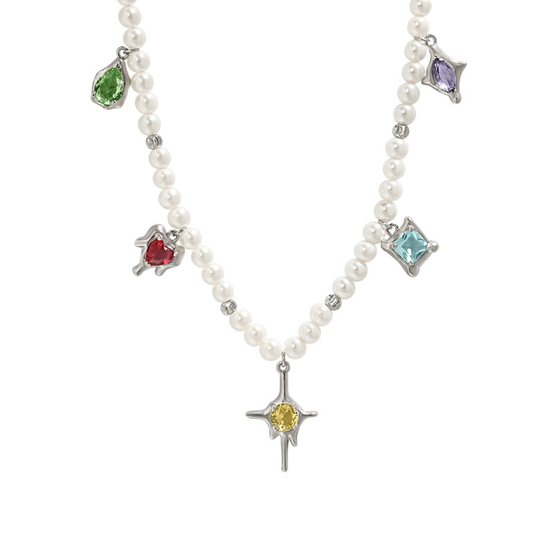 Carl Imro Colorful Irregular Round Heart Oval Square Waterdrop CZ Shell Pearls 925 Sterling Silver Necklace