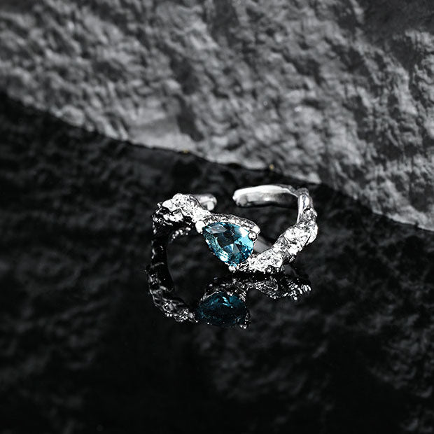 Carl Imro Elegant Blue Waterdrop CZ Irregular 925 Sterling Silver Adjustable Ring