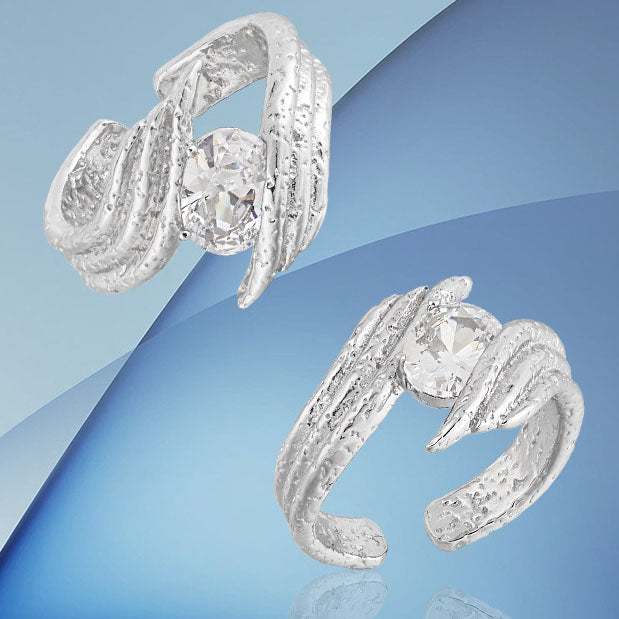 CRLi CZ Hand Embrace Peace 925 Sterling Silver Adjustable Ring