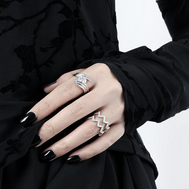 CRLi CZ Hand Embrace Peace 925 Sterling Silver Adjustable Ring