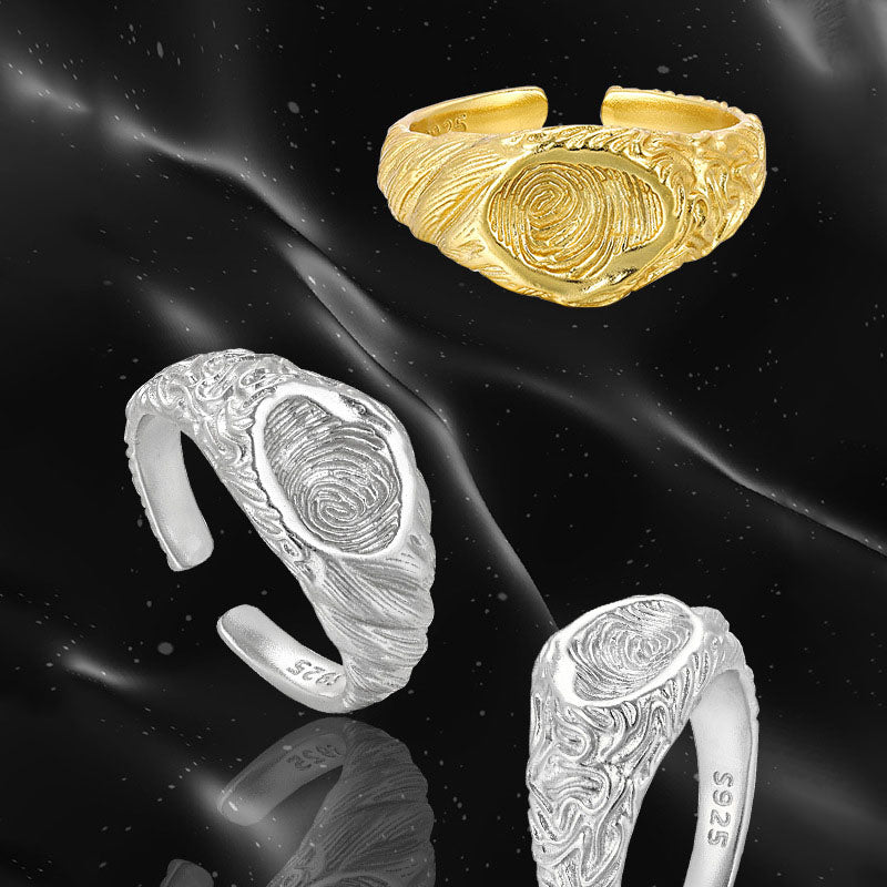 Carl Imro Irregular Fingerprint 925 Sterling Silver Adjustable Ring