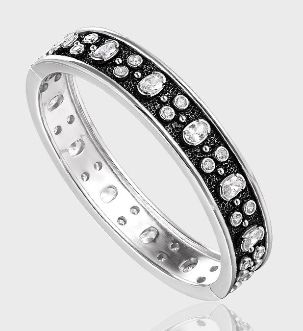 Carl Imro Classic Round CZ Belt 925 Sterling Silver Open Bangle