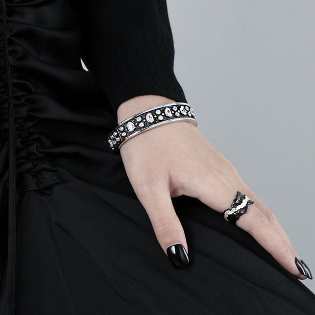 CRLi  CZ Belt 925 Sterling Silver Open Bangle