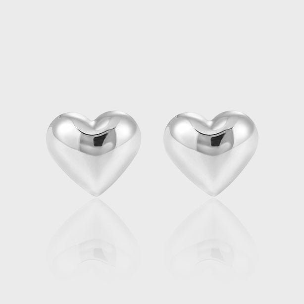 Carl Imro CRLi Cute Mini 3D 925 Sterling Silver Simple Love Heart Stud Earrings