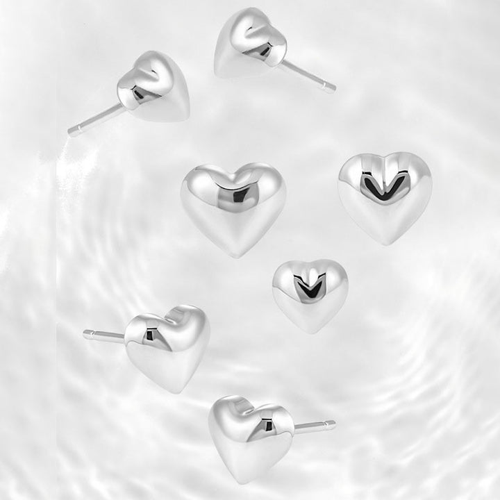 Carl Imro CRLi Cute Mini 3D 925 Sterling Silver Simple Love Heart Stud Earrings