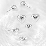 CRLi 3D 925 Sterling Silver Simple Love Heart Stud Earrings