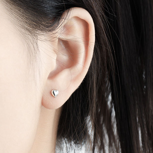 CRLi 3D 925 Sterling Silver Simple Love Heart Stud Earrings