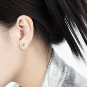 CRLi 3D 925 Sterling Silver Simple Love Heart Stud Earrings
