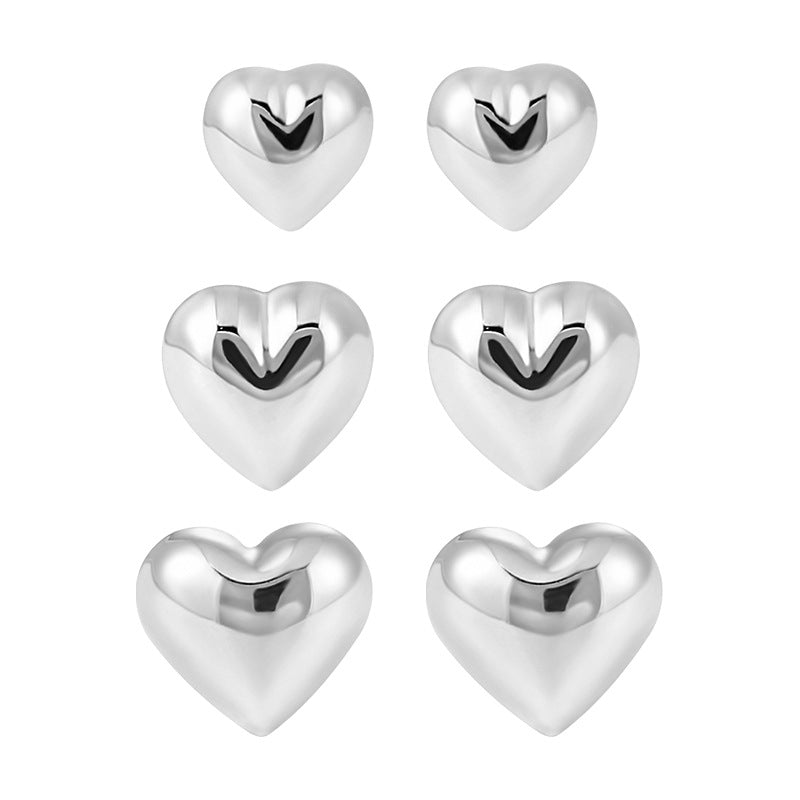 Carl Imro CRLi Cute Mini 3D 925 Sterling Silver Simple Love Heart Stud Earrings