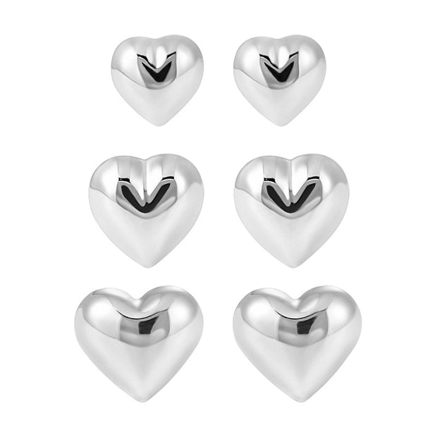 CRLi 3D 925 Sterling Silver Simple Love Heart Stud Earrings