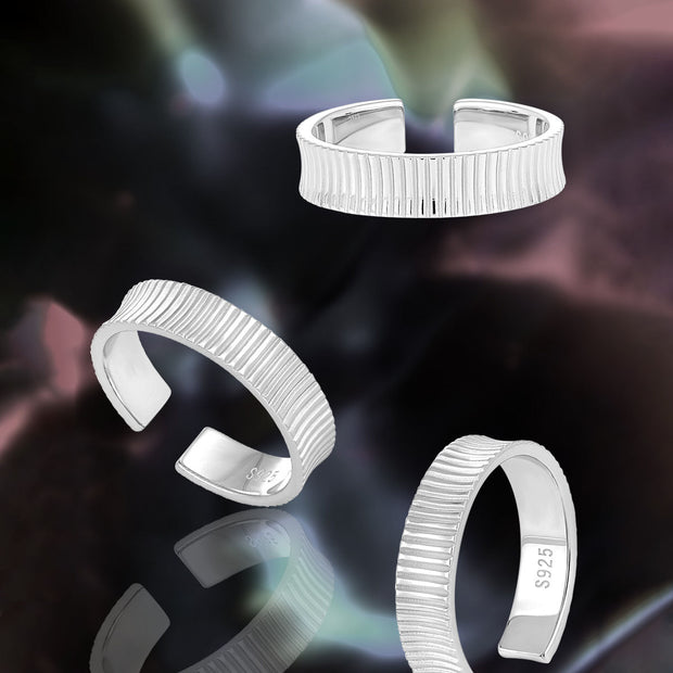CRLi Vertical Stripes 925 Sterling Silver Adjustable Ring