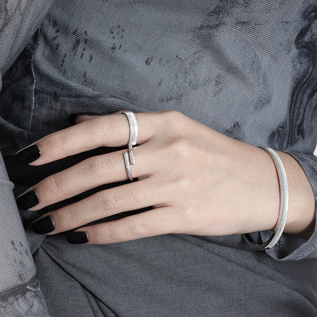 CRLi Vertical Stripes 925 Sterling Silver Adjustable Ring
