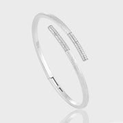 Simple Micro Setting CZ Cross 925 Sterling Silver Open Bangle