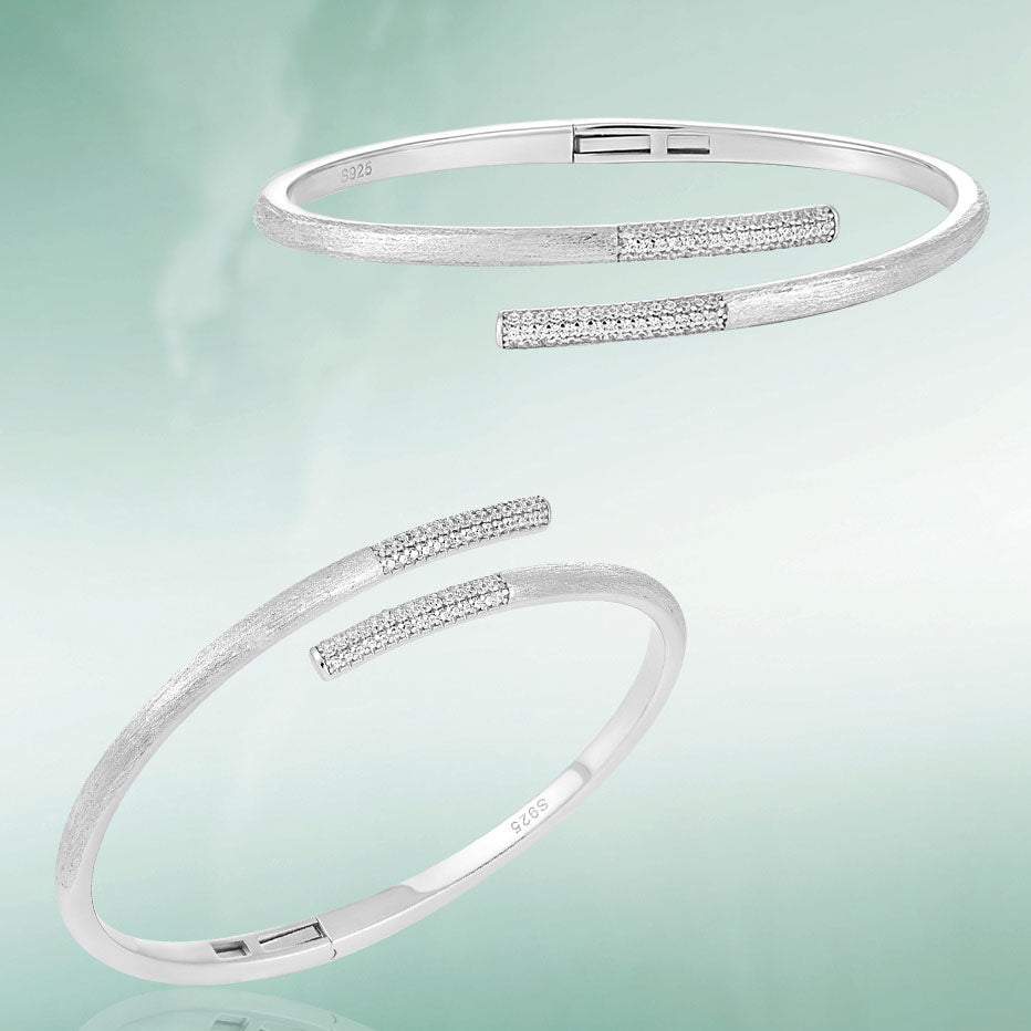 Carl Imro CRLi Simple Micro Setting CZ Cross 925 Sterling Silver Open Bangle