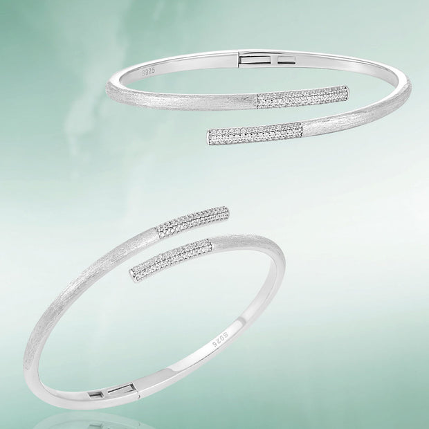 Simple Micro Setting CZ Cross 925 Sterling Silver Open Bangle