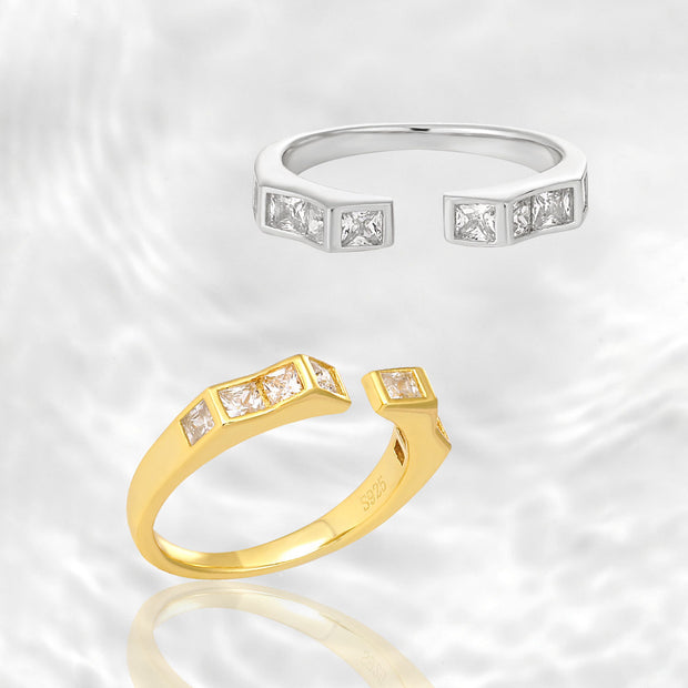 CRLi CZ Square 925 Sterling Silver Adjustable Ring