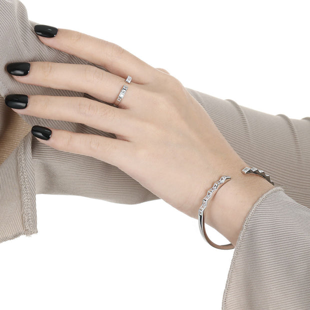 CRLi CZ Square 925 Sterling Silver Adjustable Ring