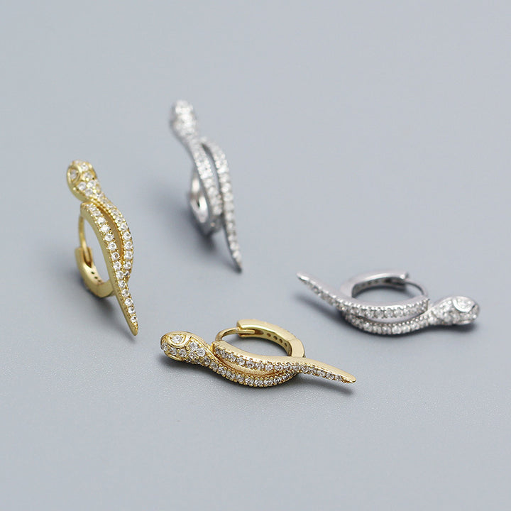 Modern CZ Snake 925 Sterling Silver Animal Hoop Earrings