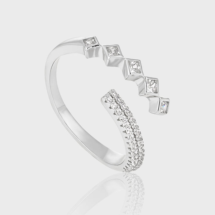 CRLi CZ Geometry Rhombus 925 Sterling Silver Adjustable Ring