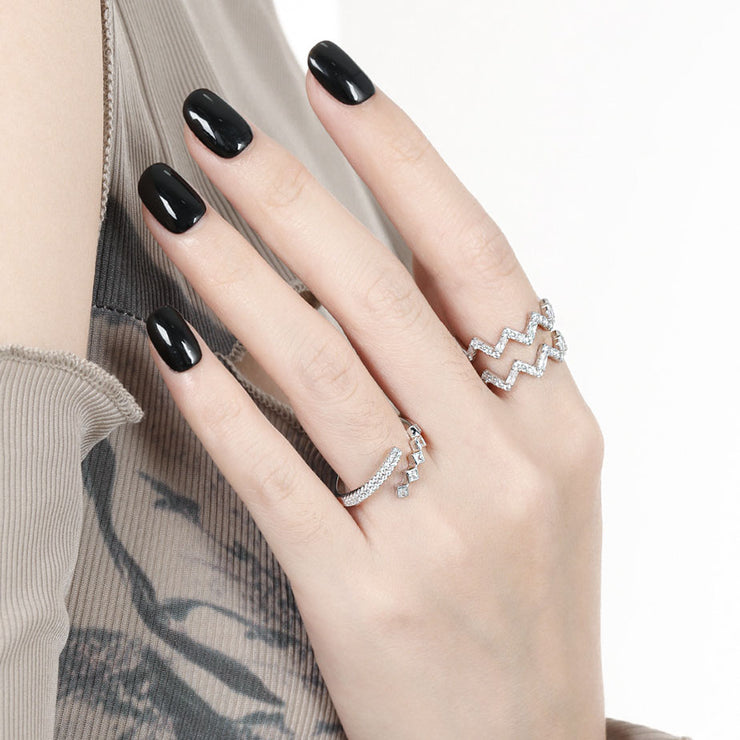 CRLi CZ Geometry Rhombus 925 Sterling Silver Adjustable Ring