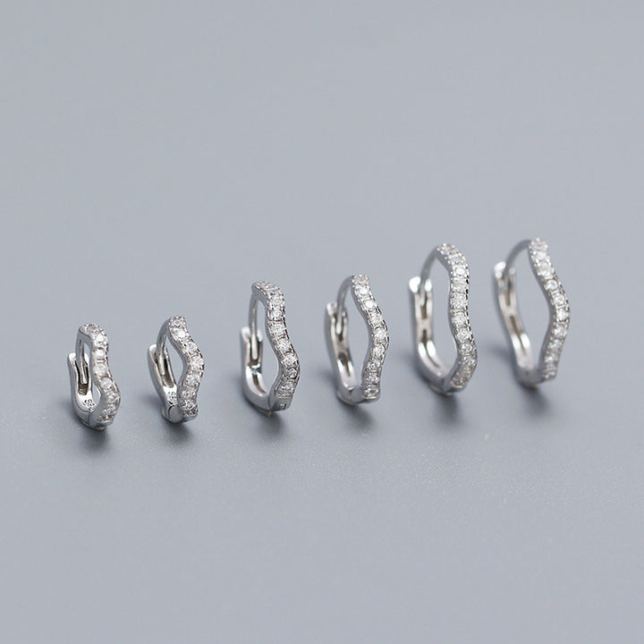 Simple Mini CZ Irregular Wave 925 Sterling Silver Stacker Hoop Earrings
