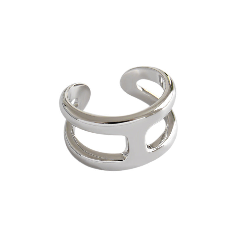 Simple H Double 925 Sterling Silver Adjustable Ring